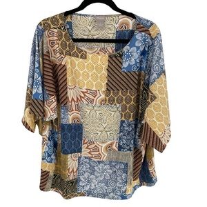 Chico’s Patchwork-Print Drape-Sleeve Blouse - Chico's Sz 2 = Sz 12/14